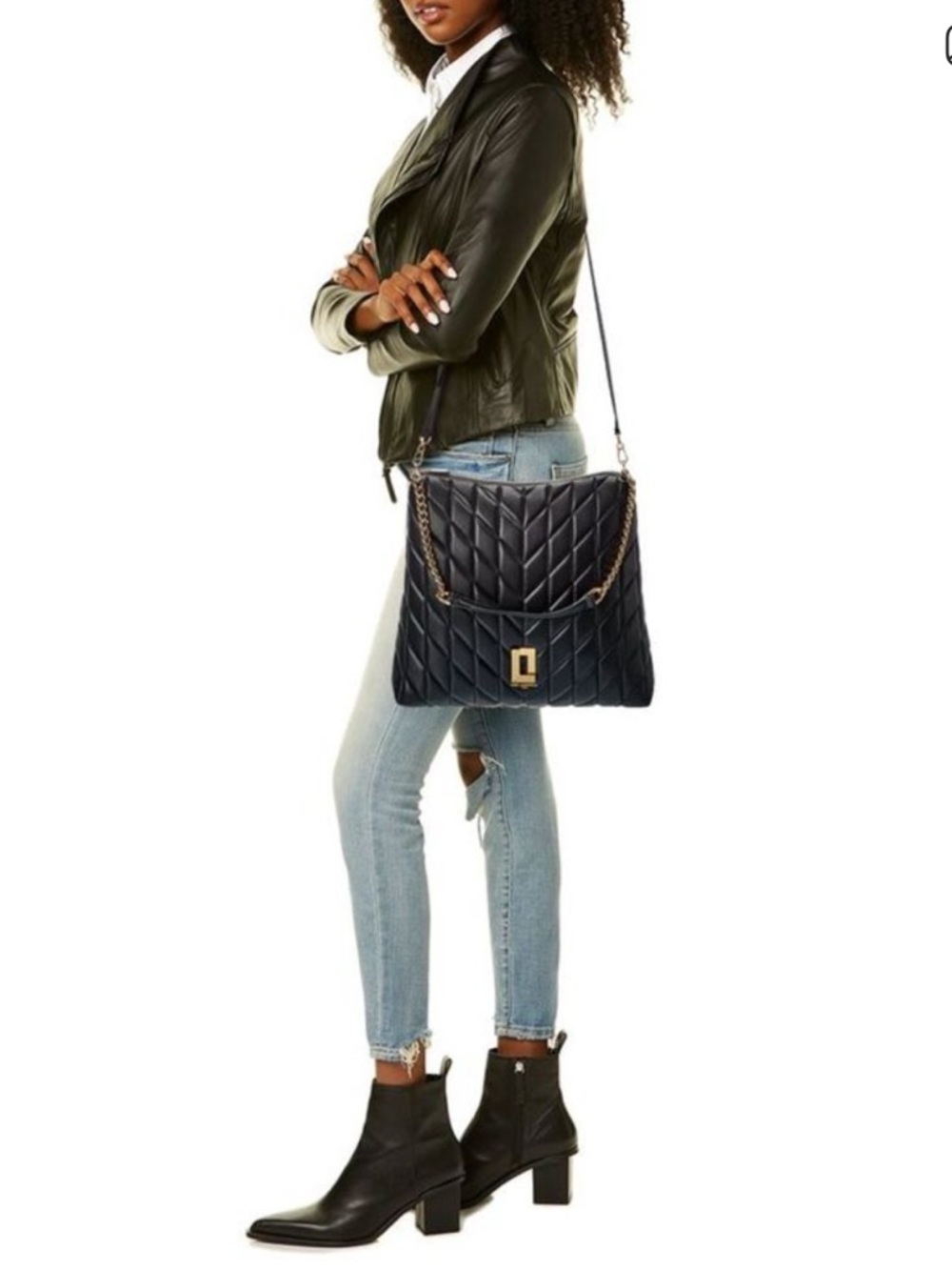 Karl Lagerfeld Lafayette Leather Hobo Crossbody Quilted Bag Black NWOT Brass